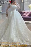 Wedding Dress Embroidered Lace On Net With Ball Gown Train Elegant Boat Neck Full Sleeve bridal Gowns Button Robes De Ma