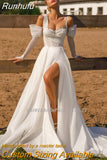 Sweetheart Neckline A-Line Wedding Dresses Spaghetti Straps Long Sleeves Beach Bridal Gown Vestido Noiva