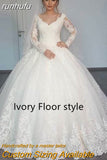 White Ivory Ball Gown Full Sleeve Vintage Wedding Dress 2023 Elegant LongLace Embroidery Appliques vestido De Noiva Bridal