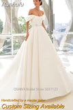 Strapless Satin A-Line Wedding Dress Off The Shoulder Sweep Train Princess Bride Gown Plus Size Vestido de Noiva