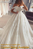 Elegant A-Line Wedding Dresses Appliques Off The Shoulder Bridal Gowns Boho Beach Lace Tulle Wedding Prom Gowns Custom Size