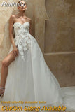Elegant A-Line Wedding Dresses White Sweetheart Appliques Bridal Gowns Boho Beach Side Slit Evening Wedding Gown Custom Size