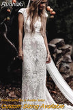 Short Sleeve Lace Sheath Boho Mermaid Wedding Dress V Neck Bohemian Wedding Bride Dress Real Photo Custom Made