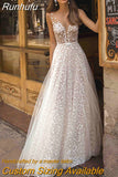 Lace Wedding Dresses 2023 Women's Deep V Neck Beach Wedding Dresses Boho Floor Length Glamorous Plus Size Bridal Dresses