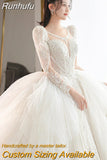 Beading Wedding Dress Sexy See Through Deep V Neck Bride Dress 2023 New Long Sleeve Winter Wedding Gowns Robe De Mariee
