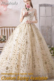 Dress 2023 Muslim Half Sleeve High Neck Lace Up Ball Gown Princess Champagne Vintage Wedding Dresses Hs778