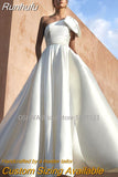 Strapless Satin A-Line Wedding Dresses One Shoulder Princess Bridal Gowns Vestido De Noiva