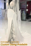 Lace Soft Satin Mermaid Wedding Dress Sexy Bridal Gowns Side Split Pluning V Neck 2023 Vestido De Noiva