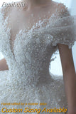 New Luxury Wedding Dress Off The Shoulder V-neck Sexy Lace Applique Princess Wedding Gown With Pearls Vestido De Noiva