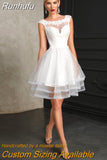 Spring Simple Short Wedding Dress For Women Charming Sleeveless Bacaless O-Neck Bridal Gowns Robe De Mariage Custom Made