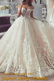 Chic Ivory Lace Appliques BallGown Wedding Dresses Sweetheart Off Shoulder Short Sleeves BOHO Bridal Gowns With Lace Up