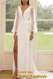Elegant Mermaid Wedding Dresses V-Neck Puff Sleeve Glitter Bridal Gowns Boho Beach Evening Wedding Prom Gowns Custom Size