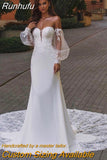 Dress Mermaid Sweetheart Lantern Sleeve Lace Appliques Sequined Beads Backless Floor Length Sweep Train Bride Gown 2023