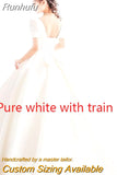 New Luxury Satin Wedding Dress Pure White With Train Simple Bridal Ball Gown Plus Size Custom Made Lace Up Vestido De Noiva