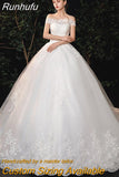 New Boat Neck Wedding Dress Sweep Brush Train Ball Gown Bridal Dress Lace Up Wedding Gowns Vestidos De Novia
