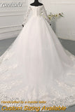 Neck White Full Sleeve Wedding Dresses Long Appliques Lace Embroidery Sweetheart Off the shoulder Vintage Bridal Ball Gowns