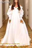 Elegant A-Line Wedding Dresses White Puff Sleeve Appliques Bridal Gowns Boho Beach Tulle Evening Wedding Gowns Custom Size