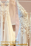 V Neck Lace Appliques Wedding Dresses Champagne Bridal Gowns A Line Wedding Gown estido de noiva praiano