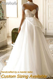 Luxurious 2023 A-Line Wedding Dresses White Long Sleeve Pearls Tulle Bridal Gowns Boho Beach Evening Wedding Gowns Plus Size