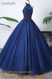 Fashion Wine Red Blue Red Red Halter Quinceanera Dress Sleeveless Ruched Lace Vestidos De 15 Debutante Gown Bohemia Princess