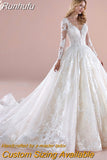 Wedding Dress Organza With Embroidery Ball Gown Sweetheart V-neck Corset Full Sleeve Bridal Gowns Robe De Mariee Lace Up
