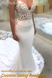 Sexy Backless Mermaid Wedding Dresses Sweetheart See Through Lace Bridal Gown Cathedral Bridal Dress suknia ślubna