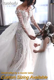 Detachable 2 In 1 Mermaid Wedding Dress Heavy Industry Embroidery Lace Bead 0-neck Full Sleeve Gown Robe De Mariee