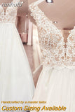 V Neck Boho A Line Wedding Dress 2023 Chic Robe Tank Bohemian Beach Bride Dress Lace Appliques Tulle Vestido De Noiva