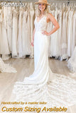 V-Neck Sleeveless Wedding Dresses Lace Appliques Illusion Backless Mermaid Bride Gown Zipper Button Vestidos De Noiva