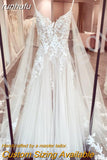 Bridal Boho Wedding Dress with Cape V neck 2023 New Mariag Chic Beach Wedding Dresses Backless Lace Appliques Court Train 925