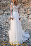 Vintage V Neck Boho Wedding Dress 2023 Ruffles Long Sleeves Lace Bohemian Bridal Gown A Line Vestidos De Novia Beach