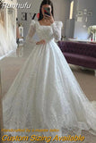 Wedding Gowns With Beading Princess A-line Ball Gown Square Collar Full Sleeve Bride Dress Prom Dresses Robe De Marie