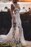 Sexy Mermaid Wedding Dresses With 3D Lace Appliques Backless Beach Sleeveless Bride Gown Zipper Train Robe De mariée