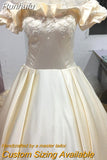 The Shoulder Flower Satin Wedding Dress 2023 New Floor Length Light Simple Bridal Dress Robe De Mariee