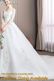 Long Tail Half Sleeve Wedding Dress Princess Wedding Gown Lace V Neck Bridal Dress Plus Size