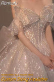 New Strapless Wedding Dress Off The Shoulder With Bow Glittery Lace Bridal Bal Gown Vestido De Noiva Plus Size Made Custom