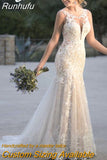 Luxury Mermaid Wedding Dress 2023 V-Neck With Train Sexy Backless Bride Gown Lace Applique Sleeveless Vestidos De Noiva