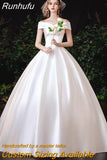 New Satin Wedding Dress Simple Boat Neck Short Sleeve Ball Gown Plus Size Custom Made Bridal Dress Vestido De Noiva