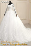 White Ivory Ball Gown Full Sleeve Vintage Wedding Dress 2023 Elegant LongLace Embroidery Appliques vestido De Noiva Bridal