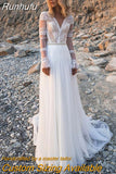 Vintage V Neck Boho Wedding Dress 2023 Ruffles Long Sleeves Lace Bohemian Bridal Gown A Line Vestidos De Novia Beach