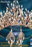 HP374 Golden Wedding Crown Crystal Bridal Tiara Women Headband Bride Hair Accessories Pageant Headdress Luxury Headwear