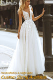 Boho Wedding Dresses V-Neck Appliques Lace A-Line Tulle Wedding Gown Beach Simple Bridal Dress bestidos de novia 2023