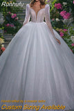 Glitter Wedding Dresses Princess Cap Sleeves Deep V-Neck Shiny Bridal Gowns Pageant Sparkly Backless A Series Transparen