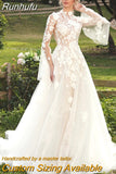 Women's Elegant Wedding Dresses Lace Applique Long Sleeve Sexy Backless Muslim Princess Bridal Gown 2023 Vestido De Noive