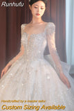 Long Sleeve Beading Wedding Dress Sexy See Through Square Collar Luxury Sweep Tain Winter Bridal Gowns Vestido De Noiva