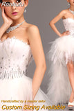 Dress Strapless Front Short Back Long Ball Gown Princess Luxury Feather Wedding Dresses Plus Size