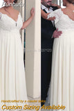 Chiffon Jewel Neckline A-line Wedding Dresses With Beaded Lace Appliques Short Sleeves Plus Size Bridal Gown Robe de Long