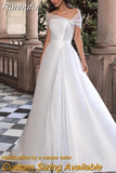 Strapless A-Line Satin Wedding Dresses Off the Shoulder Sleevesless Sweep Train Bridal Gowns