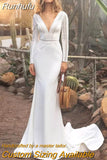 Lace Long Sleeve Mermaid Wedding Dresses For Women 2023 V-Neck Elegant Bridal Gown Floor Length Sweep Train Backless