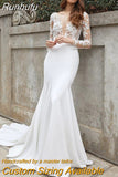 Sexy Deep V-Neck Wedding Dres Long Sleeve Backless Modern Mermaid Bride Gown Illusion Zipper Button Vestido De Novia